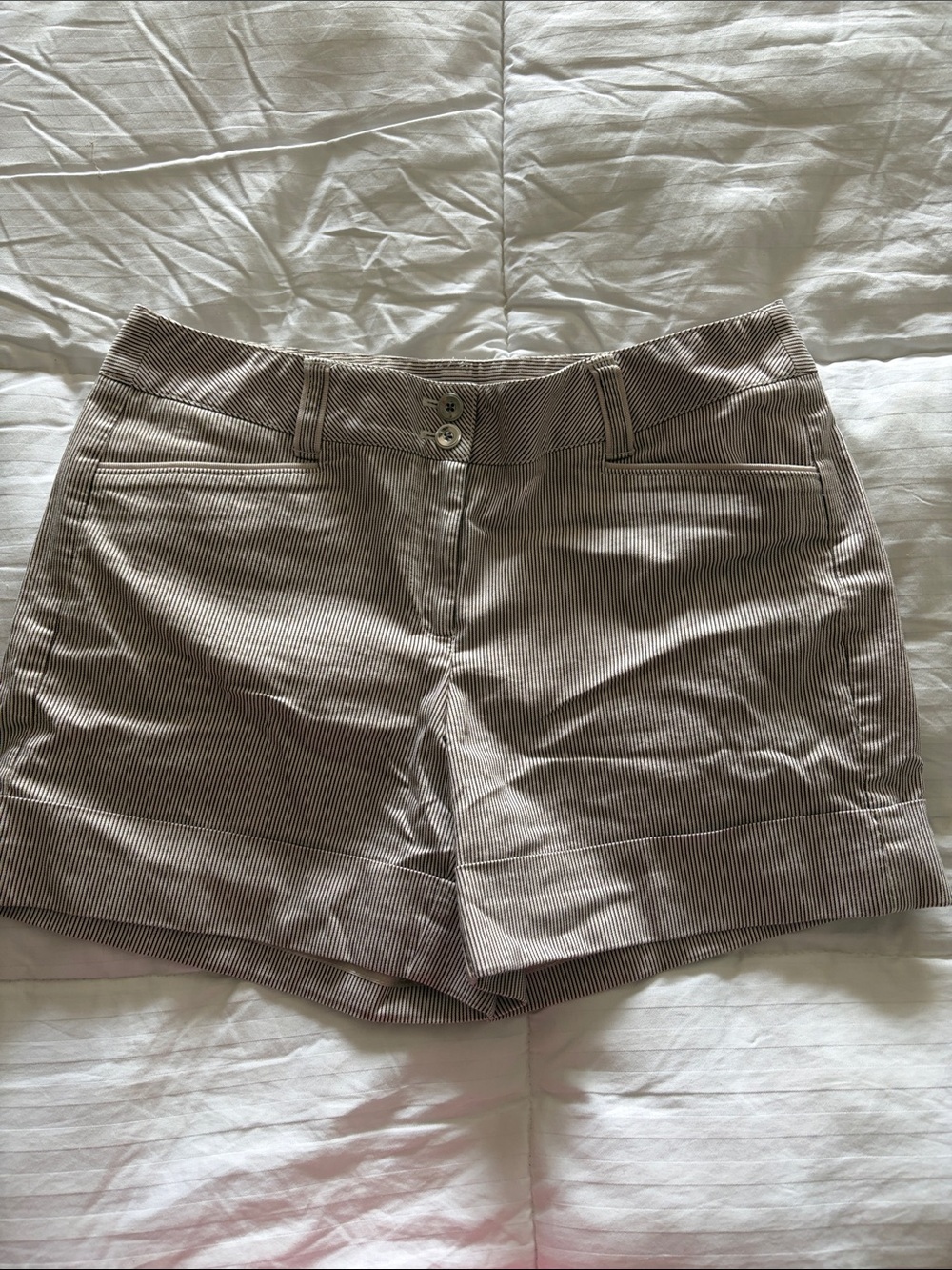 White House Black Market Brown Pinstripe Bermuda Shorts